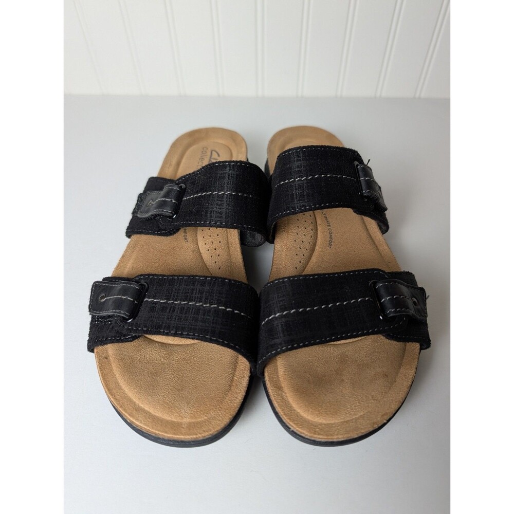 Clarks Women's April Dusk Slide Sandal Black Shoes Size 9.5M Open Toe Adjustable
